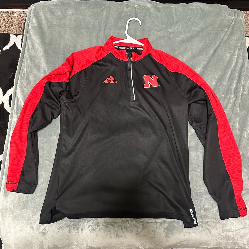 Adidas Black and Red Half-Zip Top